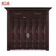 Luxury manor main front door design steel entrance door carving embossing surface of artistic metal square column frame